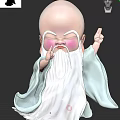 3D Model Game Movie Character Bald Elder Long Beard White Robe Light Blue Sleeves Gesture