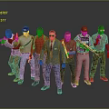 Men in Various Outfits Including Suits Holding Guns and Standing Together