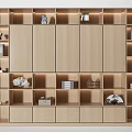 Modern Wooden Decorative Cabinet with Multiple Compartments Open Shelves Books and Figurines