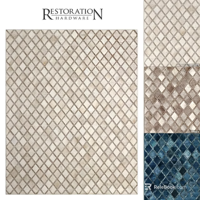 Square Carpet With Diamond Pattern In Beige Brown And Blue Tones For Home Decor 3d model 