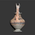 Ancient Ceramic Vase With Two Decorative Handles And Intricate Patterns On Black Reflective Background 3d model