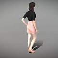 Elegant Woman In Black Top And Pink Plaid Skirt With High Heels