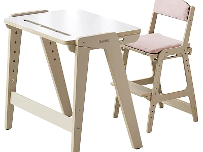 Wooden Kids Desk With Pink Padded Chair For Study And Play Time 3d model