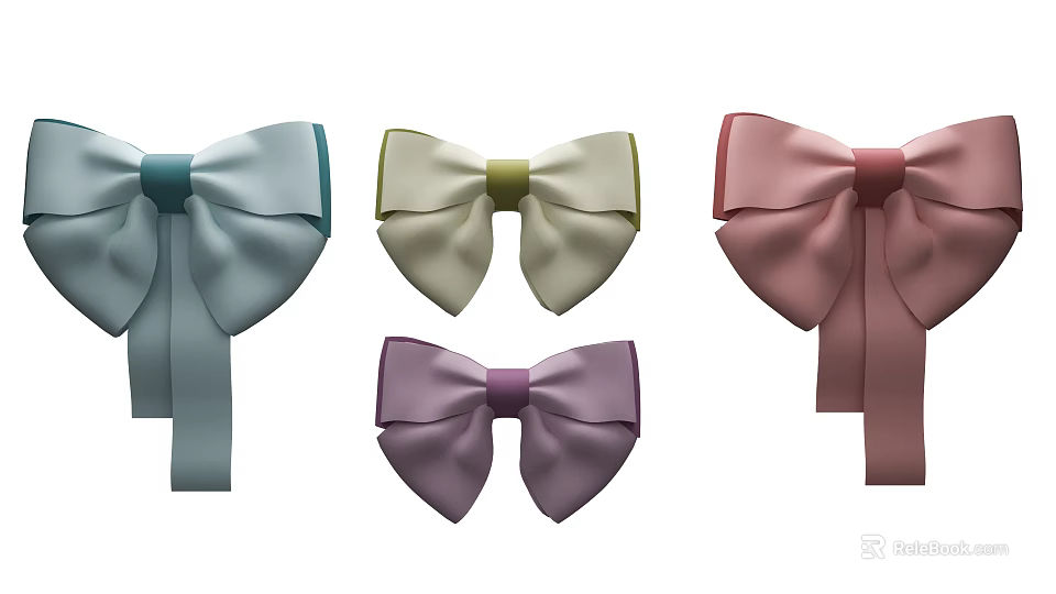 Decorative Bow Shaped Ornament Set with Light Blue Cream Pink Purple for Home Decoration 3d model 