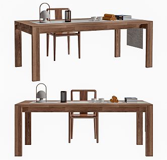 New Chinese Style Desk and Chair Desk and Chair Combination 3d model