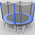 Round Trampoline Outdoor Furniture With Blue Frame Safety Net And Ladder
