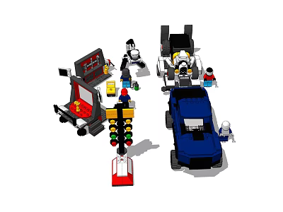 Building Blocks Play Scene With Blue Car Figures Traffic Light And Control Console 3d model