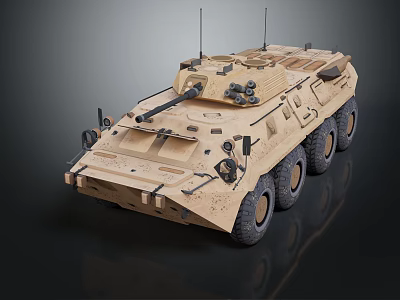 Sand Colored Armored Wheeled Military Tank With Turret Antennas Six Wheels 3d model