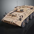 Sand Colored Armored Wheeled Military Tank With Turret Antennas Six Wheels