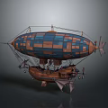Steampunk Airship With Blue Brown Checkered Envelope And Wooden Propeller Structure 3d model