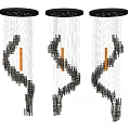 Three Modern Spiral Black Hanging Chandeliers With Simple White Background Design 3d model