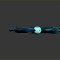 Fantasy Blue Curved Weapon Staff With Glowing Orb And 3D Rendered Intricate Details