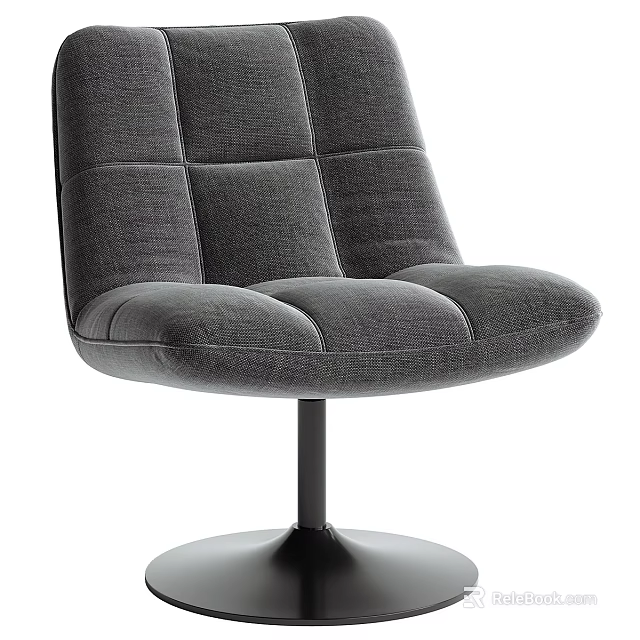 Modern Gray Upholstered Accent Chair with Square Tufted Design and Swivel Base 3d model 