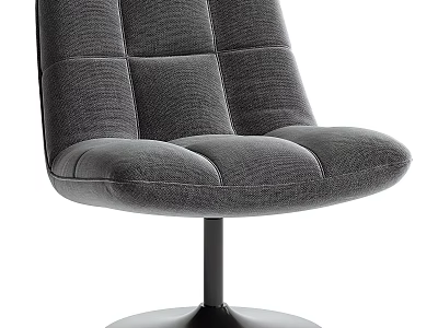 Modern Gray Upholstered Accent Chair with Square Tufted Design and Swivel Base 3d model