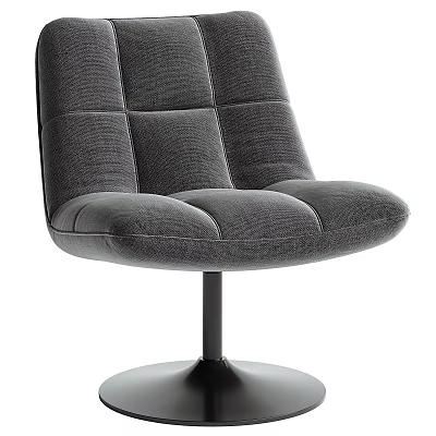 Modern Gray Upholstered Accent Chair with Square Tufted Design and Swivel Base 3d model
