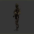 3D Military Combat Character Wearing Camouflage Uniform With Tactical Vest Helmet And Knee Pads
