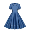 Cute Blue Dress With Peter Pan Collar Short Sleeves A Line Skirt And White Trim