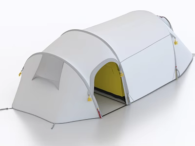 White Modern Camping Tent Featuring Arch Design Open Entrance And Yellow Lining 3d model