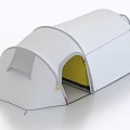 White Modern Camping Tent Featuring Arch Design Open Entrance And Yellow Lining