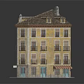 Residential Building With Yellow Facade Brown Roof Multiple Windows Balconies And Chimney
