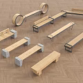 Various Modern Landscape Benches With Wooden Seats Stone Bases And Metal Frames
