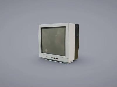 Vintage White Television With Classic Casing And Retro Screen On Plain Gray Background 3d model
