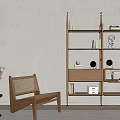 Modern Light Wood Bookshelf Open Shelves With Accent Chair Side Table Decor