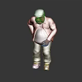 3D Male Character Model With Blue Cap Brown Jacket Gray Pants And Brown Shoes