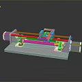 Mechanical Device Assembly With Gray Base Green Brackets Red Yellow Blue Components