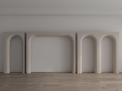 Three Beige Door Arches Against White Wall With Wooden Floor Interior 3d model
