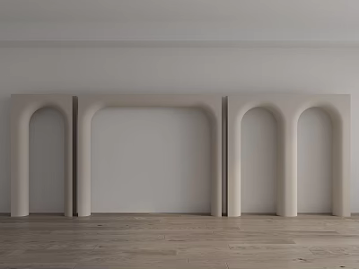 Three Beige Door Arches Against White Wall With Wooden Floor Interior 3d model