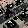 Modern Black Tableware Set With Dinner Plates Bowls Glassware And Napkins For Dining Table