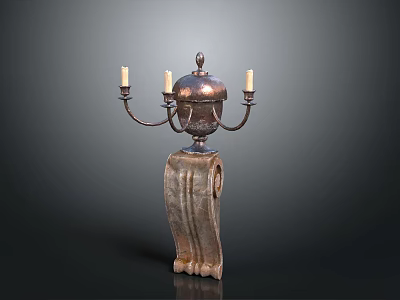 Decorative Metal Candelabra With Three Candle Arms And Scroll Base 3d model