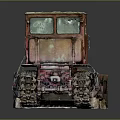Red Old Crawler Bulldozer With Rusty Blade Metal Cab And Tracked Undercarriage