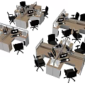 Modular Office Desks Workstations With Computer Monitors And Black Office Chairs 3d model