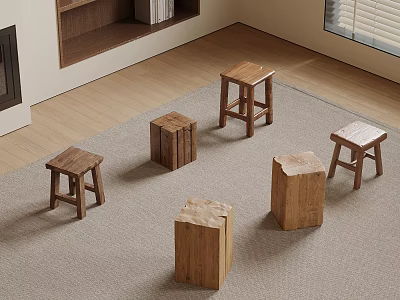 17-Silent Wind Other Stool Square Stool Low Stool 3d model