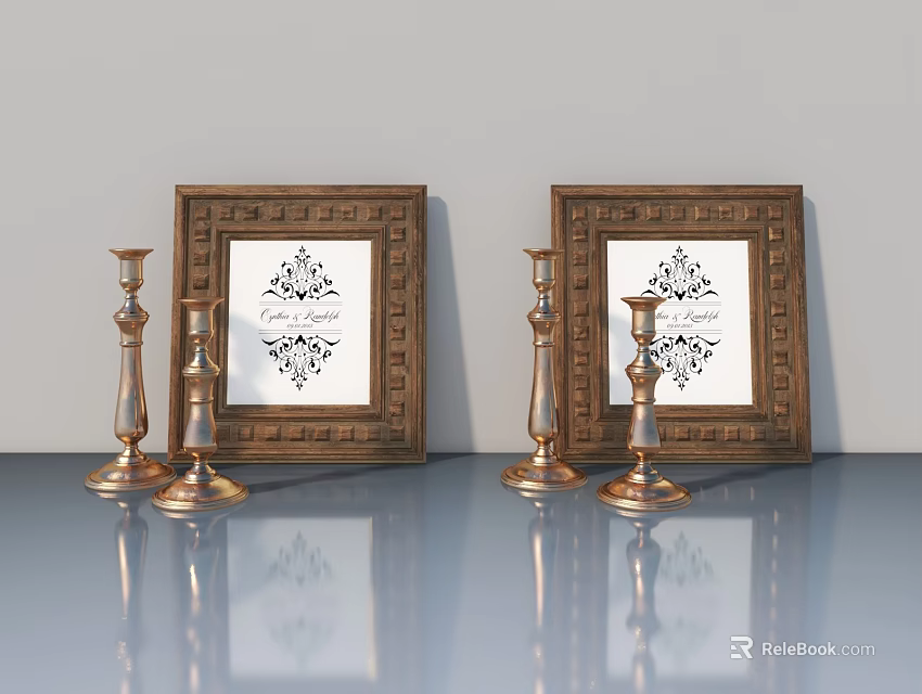Elegant Hinged Door With Golden Frame And Decorative Pattern On Smooth Surface 3d model 