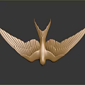Golden Flying Bird Sculpture With Detailed Feathered Wings And Reflection On Dark Background