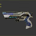 Futuristic Pistol Weapon With Blue And White Design Glowing Accents And Metallic Structure