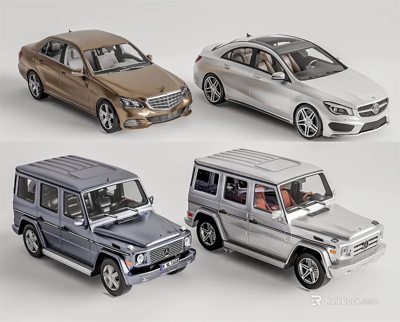 Toy Car Models Featuring Sedans and SUVs in Gold Silver and Gray Colors 3d model 