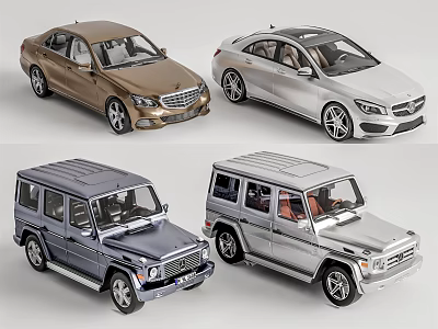 Toy Car Models Featuring Sedans and SUVs in Gold Silver and Gray Colors 3d model