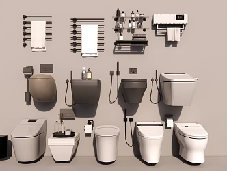 Bathroom Combination Intelligent Toilet Bathroom Cabinet Rack Urinal Washing Daily Shower Sauna Bathroom Small Wash Table 3d model