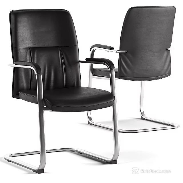 Black Leather Office Chairs With Metal Frame And Armrests Modern Design 3d model 
