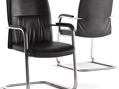 Black Leather Office Chairs With Metal Frame And Armrests Modern Design 3d model