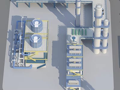 Industrial Equipment Setup Featuring Storage Tanks Piping System And Towers 3d model