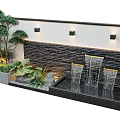 Modern Water Feature Wall Design with Cascading Waterfalls Wall Lights and Lush Green Plants