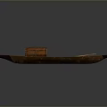Traditional Brown Wooden Boat As Water Transportation With Round Cover And Wooden Paddle