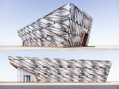 Modern Sales Office Building With Unique Metallic Facade And Geometric Architectural Design 3d model