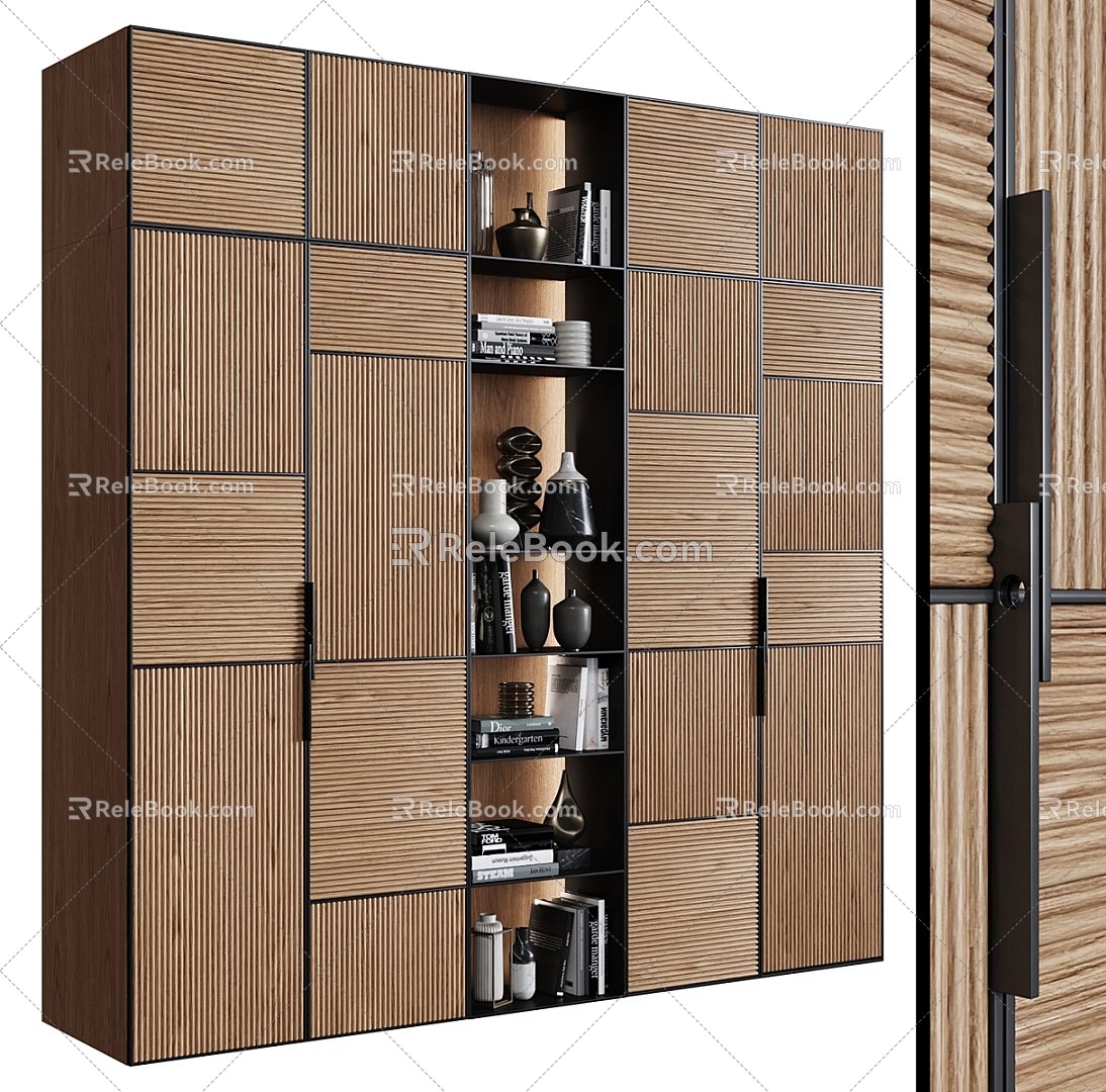 Wood veneer wardrobe decorative cabinet 3d model