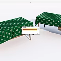 Decorative Green Tablecloths With White Snowflake Patterns On Wooden Tables 3d model